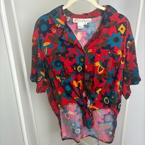 Vintage Chaus Red and Blue Floral Button-Up